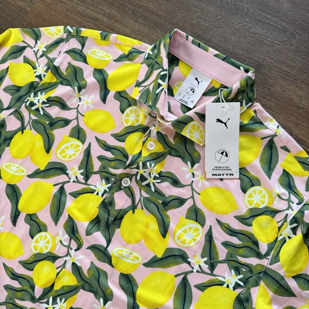 Puma x‎ Arnold Palmer Lemon Branch Polo Shirt Pale Pink Men's Sz M Golf